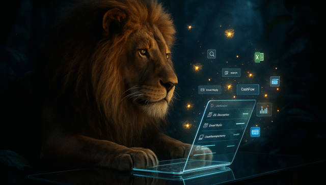 Founder using Microsoft 365 Copilot in Outlook and Excel on a laptop