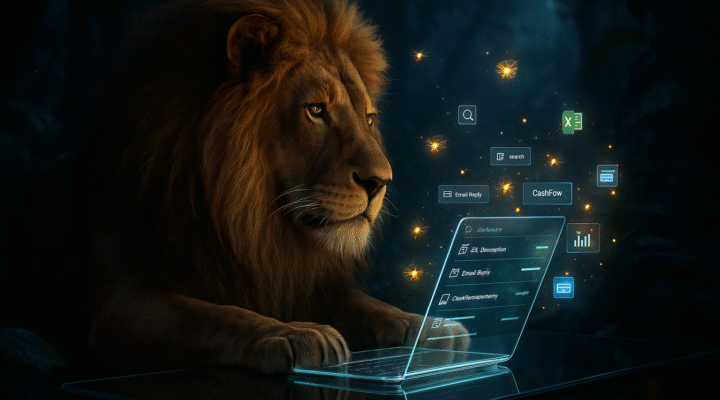Founder using Microsoft 365 Copilot in Outlook and Excel on a laptop